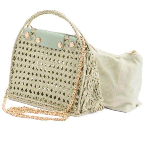 HOUSE OF HARLOW 1960 Framed Raffia Satchel - Picture 3 of 6